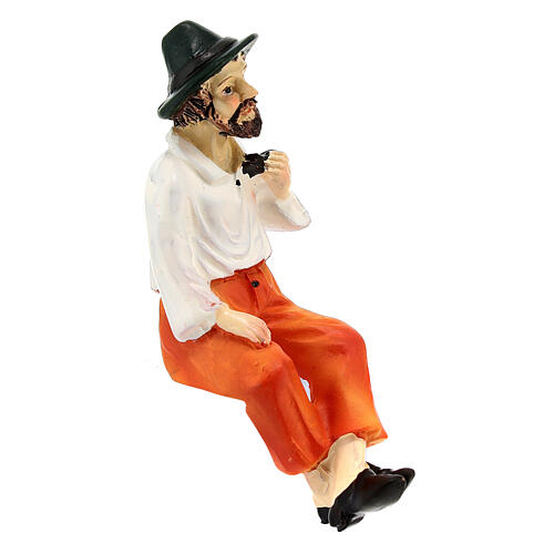 Old man sitting down smoking pipe for Nativity Scene with 10 cm resin characters 3