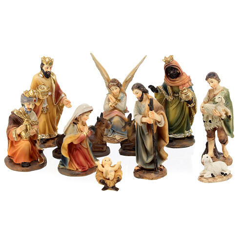 Set of 11 resin characters for Nativity Scene of 9 cm, painted by hand, classic style 1