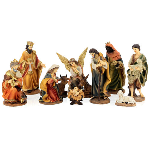 Resin Nativity Scene with 11 characters of 20 cm average height, golden details 1
