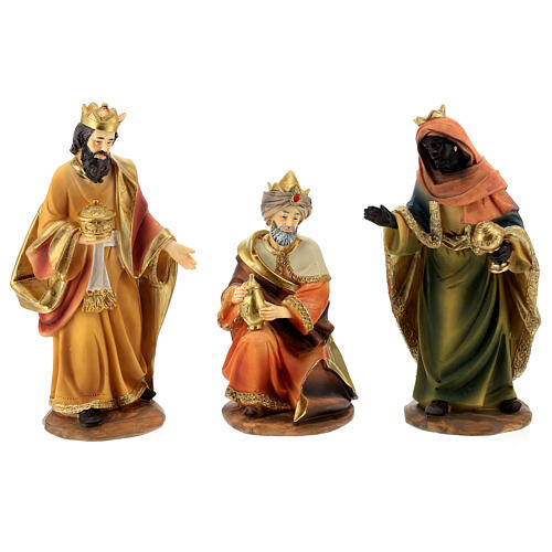 Resin Nativity Scene with 11 characters of 20 cm average height, golden details 4