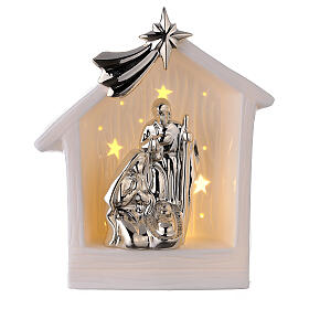 Nativity in the stable, porcelain with gold bath and light, 20 cm