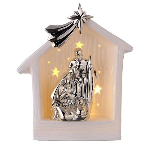 Nativity in the stable, porcelain with gold bath and light, 20 cm 1