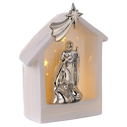 Nativity in the stable, porcelain with gold bath and light, 20 cm 3