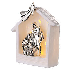 Cabana Natividade porcelana banho ouro luz 20 cm