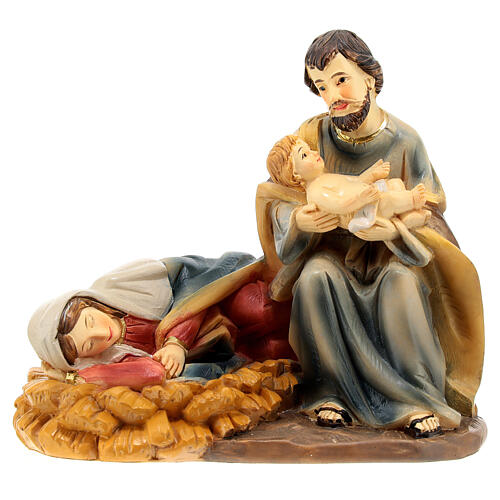 Nativity set with Mary lying down, 10 cm, painted resin 1