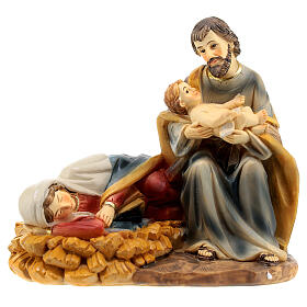 Nativity set with sleeping Mary, hand-painted resin, 10x15x10 cm