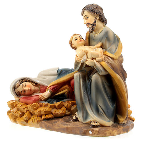 Nativity set with sleeping Mary, hand-painted resin, 10x15x10 cm 2