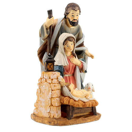 Nativity Holy Family block statue resin hand painted 20 cm 3