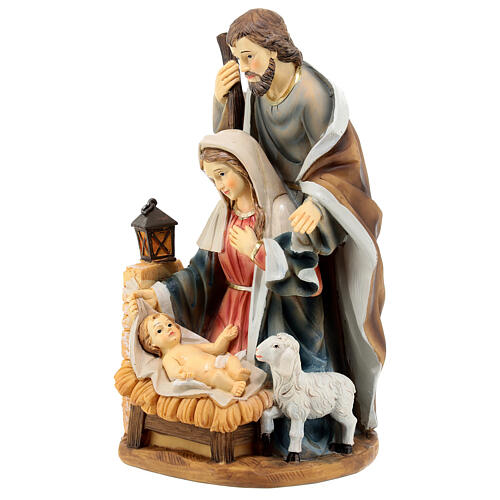 Nativity set on a base, hand-painted resin, golden details, 25 cm 2