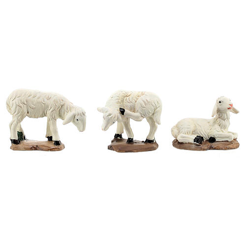 Set animali pecore presepe 12 cm resina dipinta 3