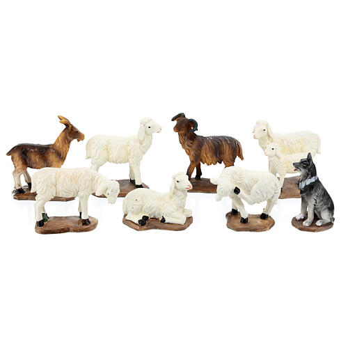 Set moutons chèvres crèche 20 cm résine peinte 1
