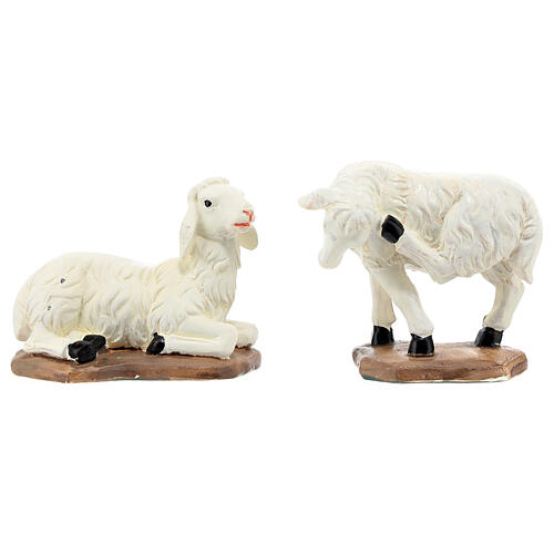 Set moutons chèvres crèche 20 cm résine peinte 3
