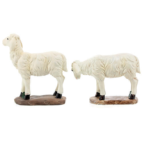 Set moutons chèvres crèche 20 cm résine peinte 9