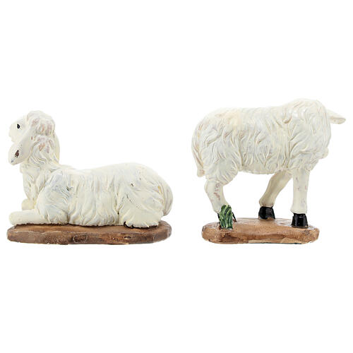 Set moutons chèvres crèche 20 cm résine peinte 12