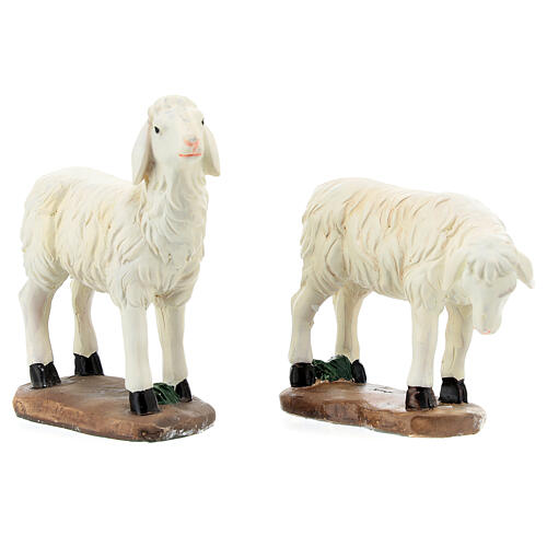 Set moutons chèvres crèche 20 cm résine peinte 13