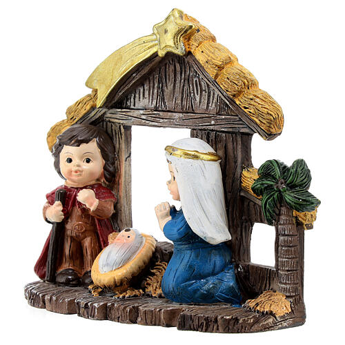 Painted Nativity set with stable, baby style, 10x10x5 cm 2