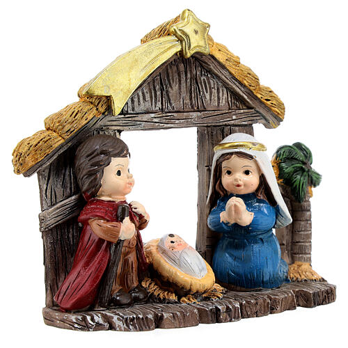 Painted Nativity set with stable, baby style, 10x10x5 cm 3