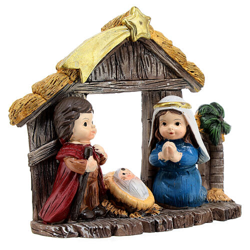 Kids nativity set with stable painted 10x10x5 cm 3