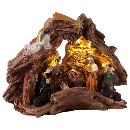 Stable in a trunk with 11 Nativity Scene characters of 10 cm, light and music, 30x40x15 cm 4