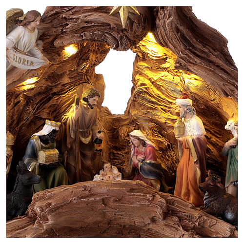 Nativity stable trunk 11 figurines 10 cm lights music 30x40x15 cm 2