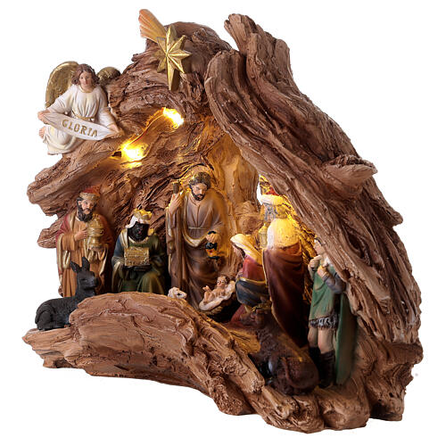 Nativity stable trunk 11 figurines 10 cm lights music 30x40x15 cm 3