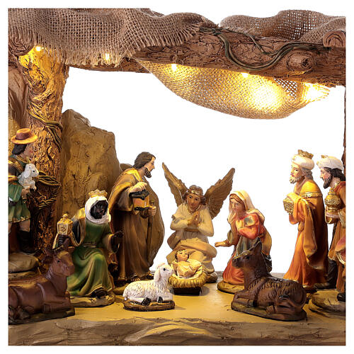 Capanna presepe 12 cm resina luce musica 11 pz 25x40x20 cm 2