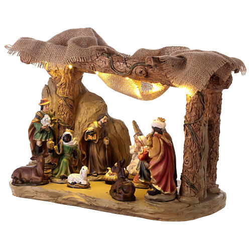 Capanna presepe 12 cm resina luce musica 11 pz 25x40x20 cm 3