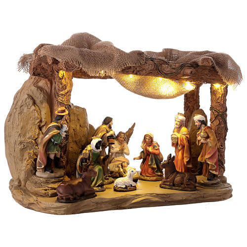 Capanna presepe 12 cm resina luce musica 11 pz 25x40x20 cm 4