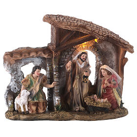 Nativity stable Holy Family painted resin LED lights 20x20x5 cm