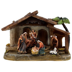 Nativity Scene of 7 cm with stable, 8 characters, painted resin, 15x20x10 cm