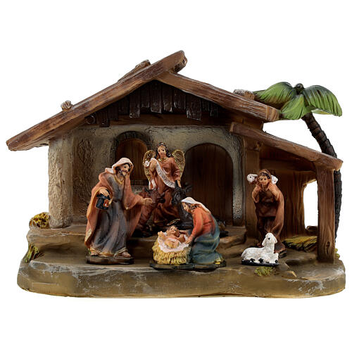 Nativity Scene of 7 cm with stable, 8 characters, painted resin, 15x20x10 cm 1
