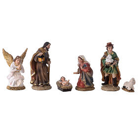 Stable with Nativity Scene, painted resin, 11 characters of 11 cm and light, 20x35x15 cm
