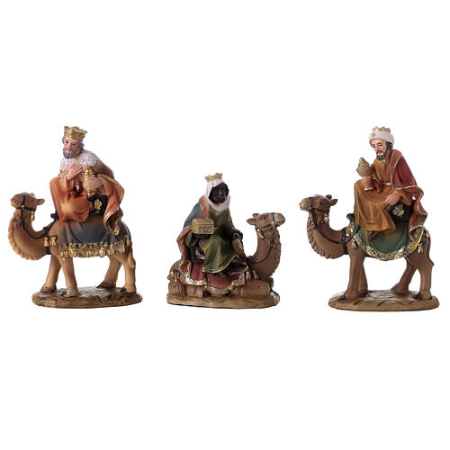 Stable with Nativity Scene, painted resin, 11 characters of 11 cm and light, 20x35x15 cm 3