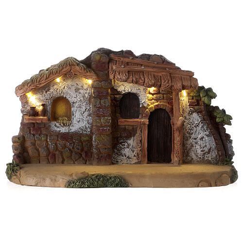 Stable with Nativity Scene, painted resin, 11 characters of 11 cm and light, 20x35x15 cm 5