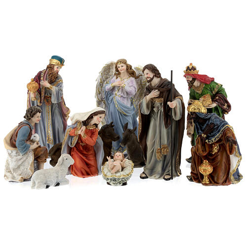 Nativity Scene of 30 cm with 11 characters, hand-painted resin 1