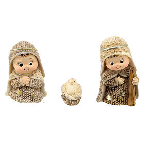 Nativity Scene of 6 cm, set of 8 resin characters with baby features, knitted pattern, 10x15x5 cm