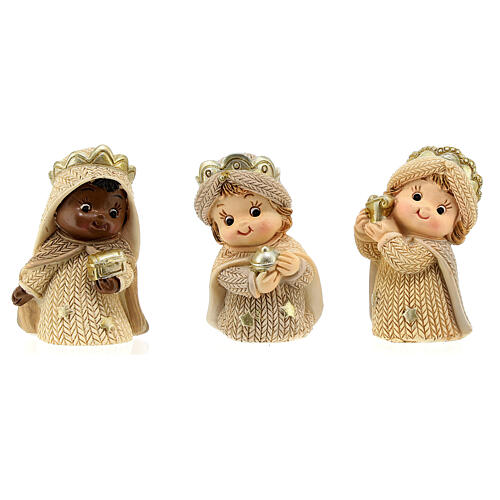 Nativity Scene of 6 cm, set of 8 resin characters with baby features, knitted pattern, 10x15x5 cm 3