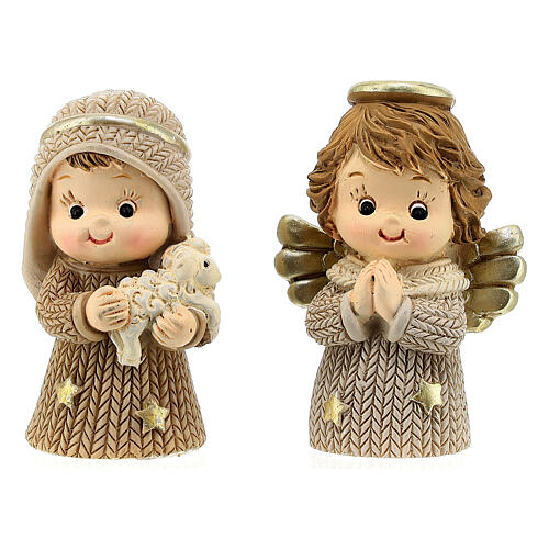 Nativity Scene of 6 cm, set of 8 resin characters with baby features, knitted pattern, 10x15x5 cm 4
