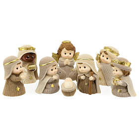 Complete nativity set resin kids style 9 cm