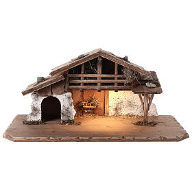 Nativity stable in Nordic style with LED ligth for Kostner Nativity Scene with 12 cm characters, 30x70x35 cm