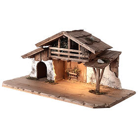 Nativity stable in Nordic style with LED ligth for Kostner Nativity Scene with 12 cm characters, 30x70x35 cm