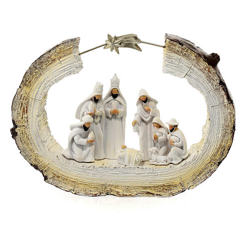 Stylized Nativity scene on trunk with star 20 cm resin 1