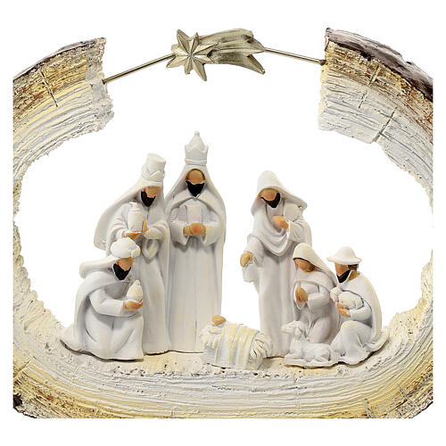Stylized Nativity scene on trunk with star 20 cm resin 2