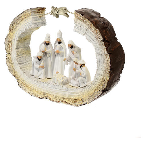 Stylized Nativity scene on trunk with star 20 cm resin 3