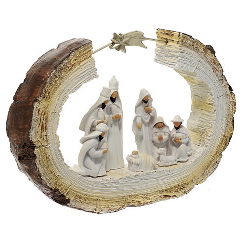 Stylized Nativity scene on trunk with star 20 cm resin 5