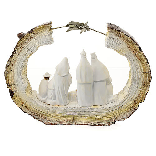 Stylized Nativity scene on trunk with star 20 cm resin 8