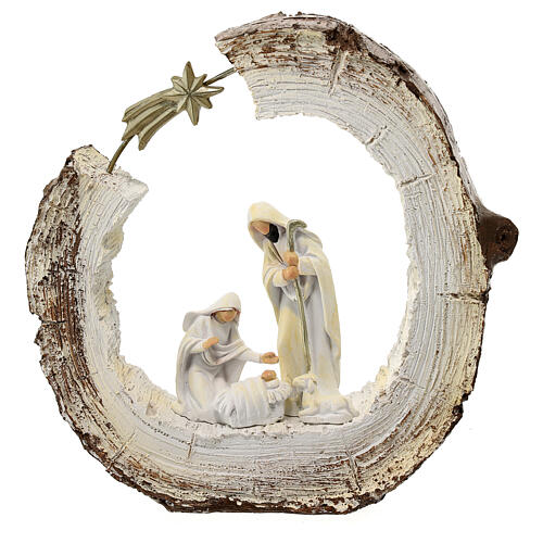 Stylized Holy Family statue on trunk with resin star 20 cm 1