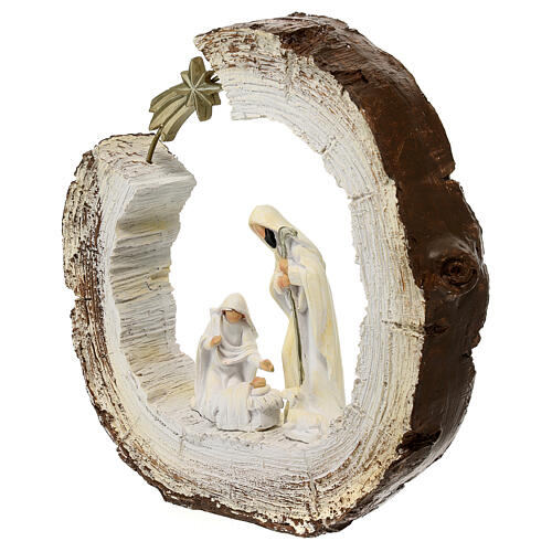 Stylized Holy Family statue on trunk with resin star 20 cm 3