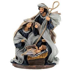 Nativity set on a base, 30 cm, resin and blue fabric