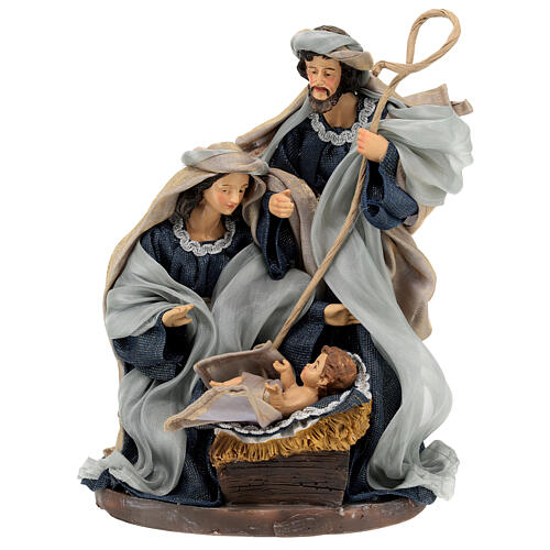 Nativity set on a base, 30 cm, resin and blue fabric 1